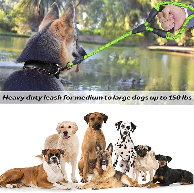 JSXD Heavy Duty Double Handle Dog Leash - 5 FT with Comfortable Padded and Reflective Rope for Small, Medium, Large Dogs (Rope-Green)