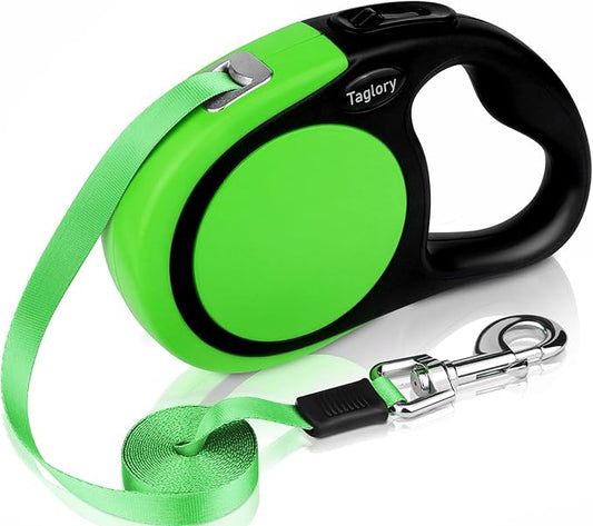 Taglory Retractable Dog Leash, 16ft No Tangle Leash Retractable for Medium and Large Dogs Up to 100 lbs, One-Handed Brake, Pause, Lock, Green