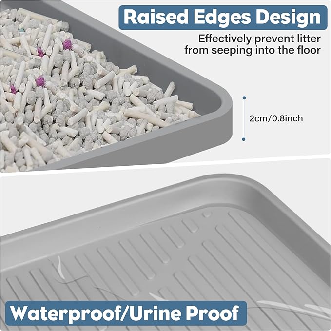 Lorvain Cat Litter Mats, 45" x 30" Extra Large Silicone Cat Mat for Litter Box, Easy to Clean Kitty Litter Trapping Mat, Soft on Kitty Paws, Waterproof, Urine-Proof Kitty Litter Mats for Floor, Grey