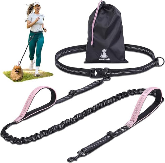 SparklyPets - Hands Free Dog Leash with Reflective Stitches - Waist Leash for Dog Walking, Hiking, Training, Jogging, Canicross, Running - for Small Dogs