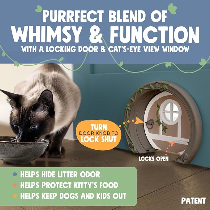 Gnome® Door Cat Door for Interior Doors - Stylish & Functional with No Flap, Lockable, and Easy Installation, Spacious Large Kitty Door for Cats Up to 20 lbs, Private and Comfortable Pet Door