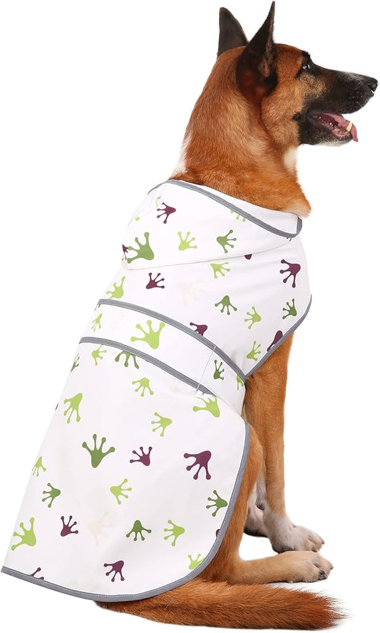 Dog Raincoats for Large Dogs Waterproof Hooded Rain Jacket with Reflective Strips Leash Hole & Poncho Adjustable Fit (FrogPaw,L)