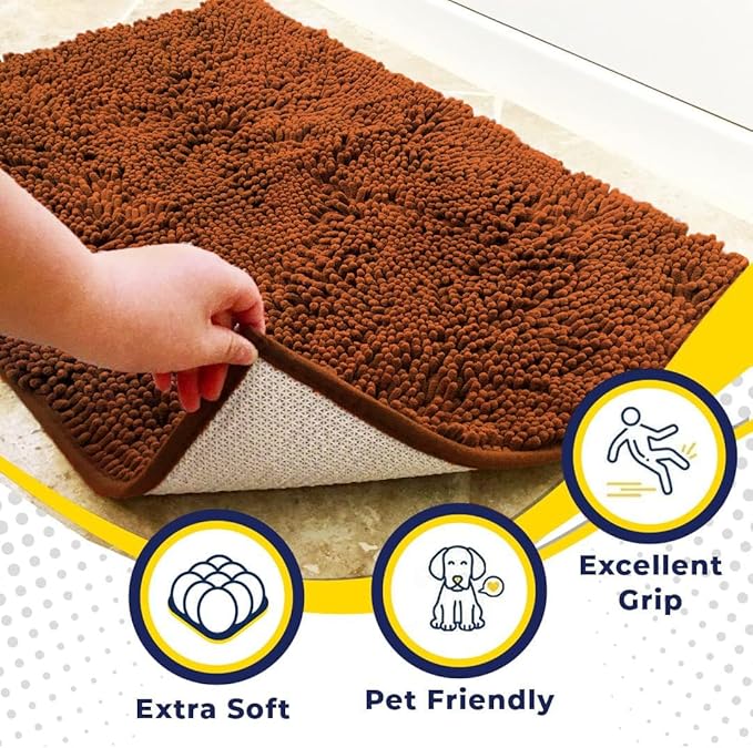 Muddy Mat® | Super Absorbent Door Mat Indoor, Microfiber Quick Dry Chenille Entryway Rug, Non-Slip Front Door Mat, Indoor Mats for Entryway, Machine Washable Pet Rug, Orange XXXL 72"X48"