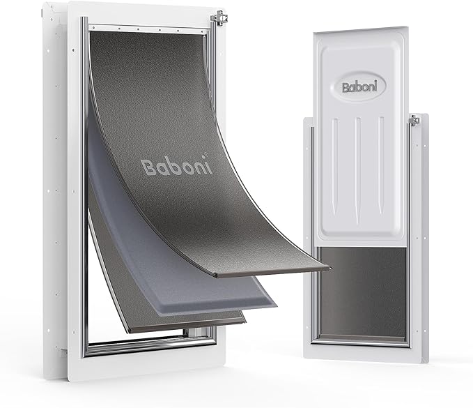 Baboni 3-Flaps Pet Door for Interior and Exterior Doors, Steel Frame and Telescoping Tunnel, Strong and Durable Dog Door(Pets Up to 220 Lb) -X-Large