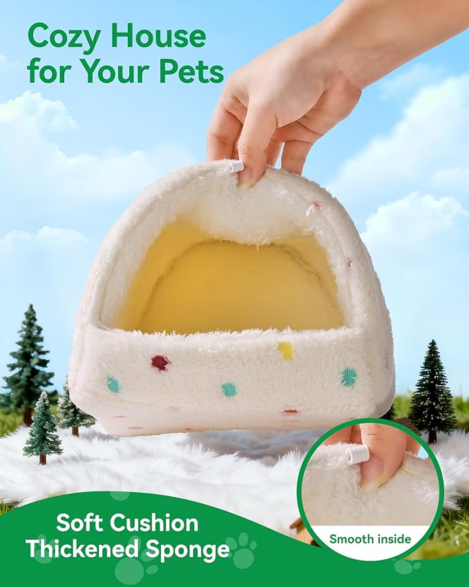 Parrot Winter Nest Guinea Pig Hideout Large Space Plush Pet Nest Hut, Winter Fluffy Warm Cave Bed for Parrot, Hamsters, Guinea Pigs & Small Animals, Machine Washable Cozy