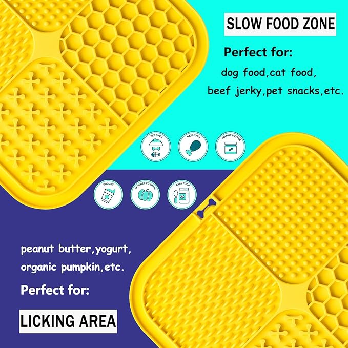 Lick Mat for Dogs, Large Dog Lick Mat with Suction Cups for Anxiety, Peanut Butter Dog Licking Mat Slow Feeder Dispensing Treater Lick Pad for Dogs Cats Grooming Bathing and Training(Yellow)