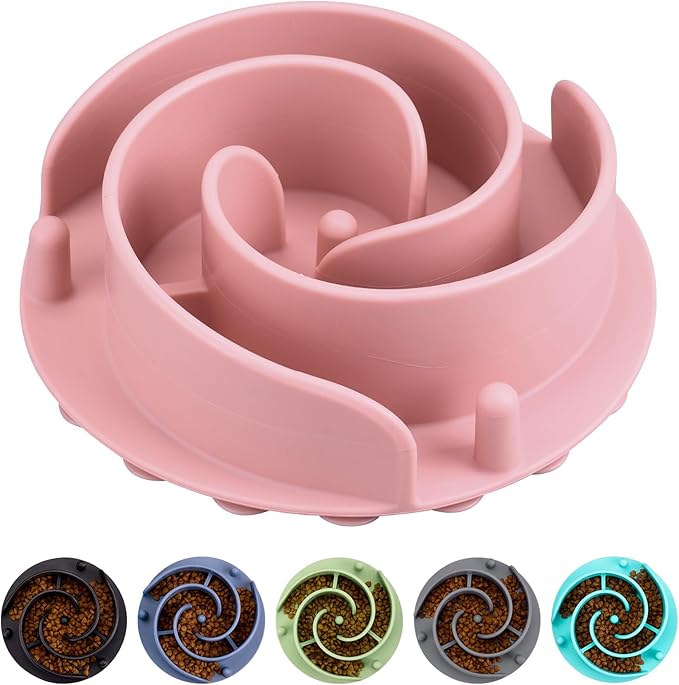 Slow Feeder Dog Bowls Insert, Bestalk Soft Silicone Slow Eating Feeder Insert with Suction Cups for Small, Medium and Large Dogs, Fit into Basic and Elevated Dog Bowls, Pink
