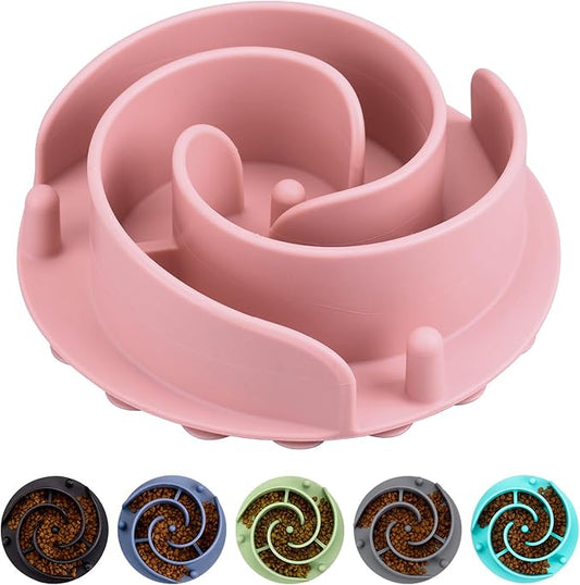 Slow Feeder Dog Bowls Insert, Bestalk Soft Silicone Slow Eating Feeder Insert with Suction Cups for Small, Medium and Large Dogs, Fit into Basic and Elevated Dog Bowls, Pink