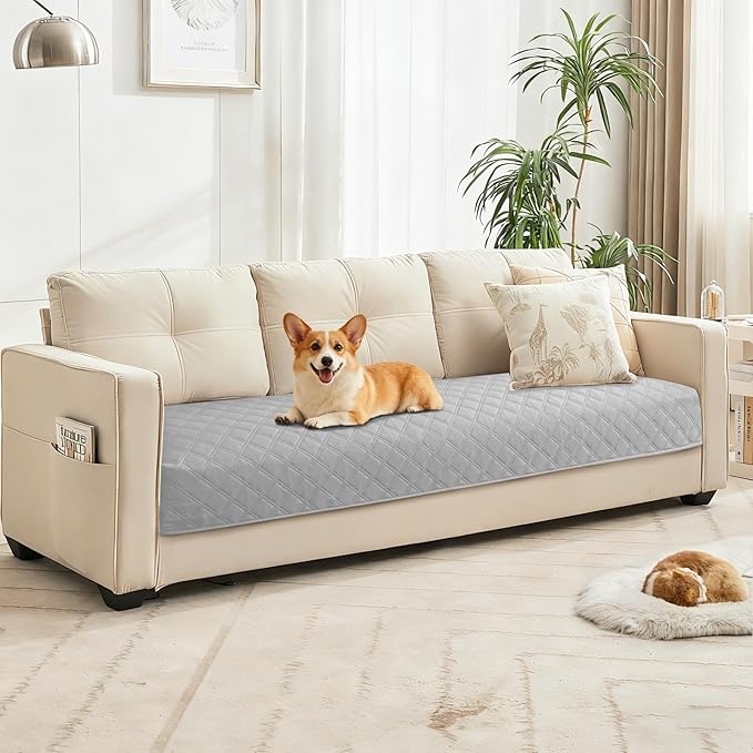 Waterproof Dog Bed Cover, Non-Slip Dog Blanket for Couch, Couch Covers for Dogs Washable, Pet Blanket for Furniture, Pet Bed Mat for Sofa, Car, Pet Supplies (82x102 Inch, Light Grey)