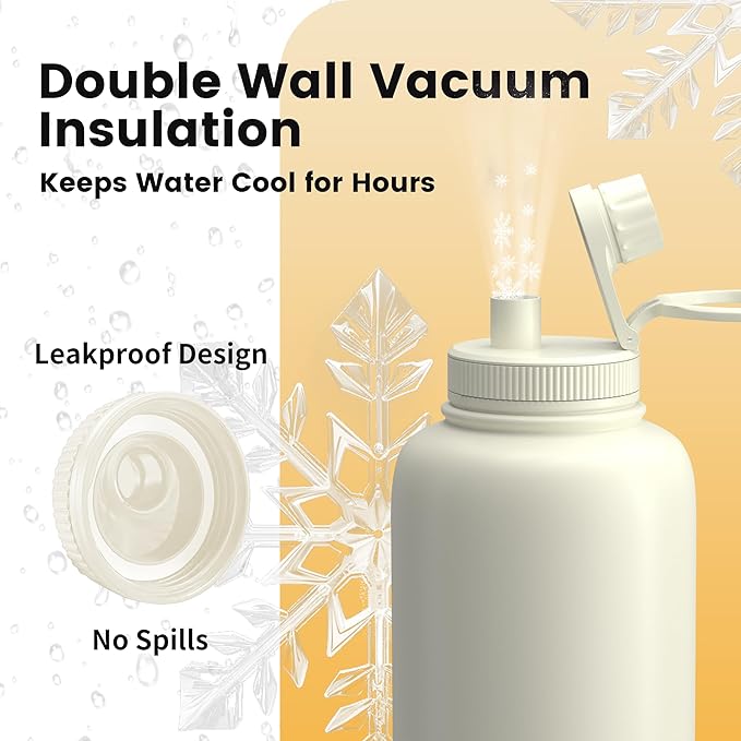 32oz Dog Water Bottle with Bowls - Leakproof Insulated Stainless Steel, Portable Travel Bottle for Hiking, Camping, Outdoor Use (Pearl White, 32oz)