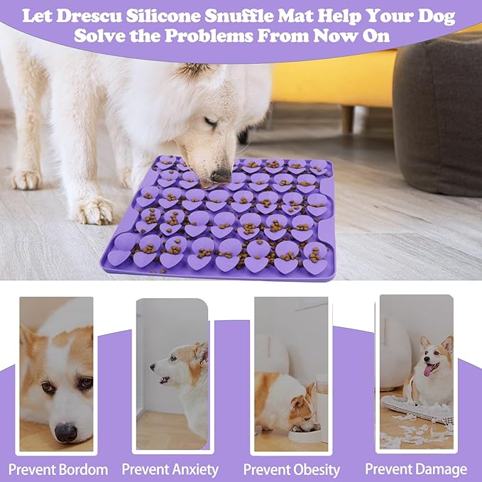 Dog Lick Mat & Snuffle Mat for Dogs – Slow Feeder Licking Mat with Suction Cups, Dog Enrichment Toys for Anxiety Relief, Training Smell & Natural Foraging, Slow Eating for Large Breed（Large Silicone ）