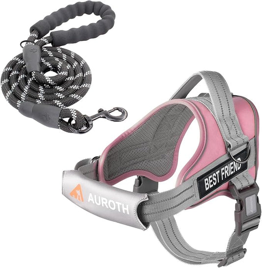 AUROTH Dog Harness and Leash Set, Soft Padded Service Dog Vest with 5.25FT Dog Leash, No Choke, Easy On Pet Vest, Adjustable Reflective No Pull Pet Vest Medium Sized Dog, Easy Walking and Training