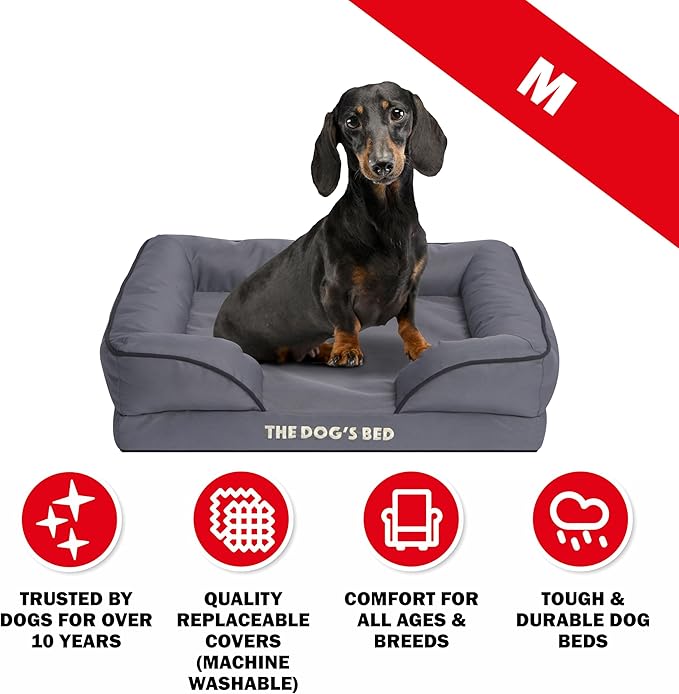 The Dog’s Bed, Orthopedic Standard Foam Waterproof Dog Bed with Standard Support, Medium Grey with Black Trim, Waterproof, Supportive Dog Bed with Replaceable Covers, Veterinary Approved