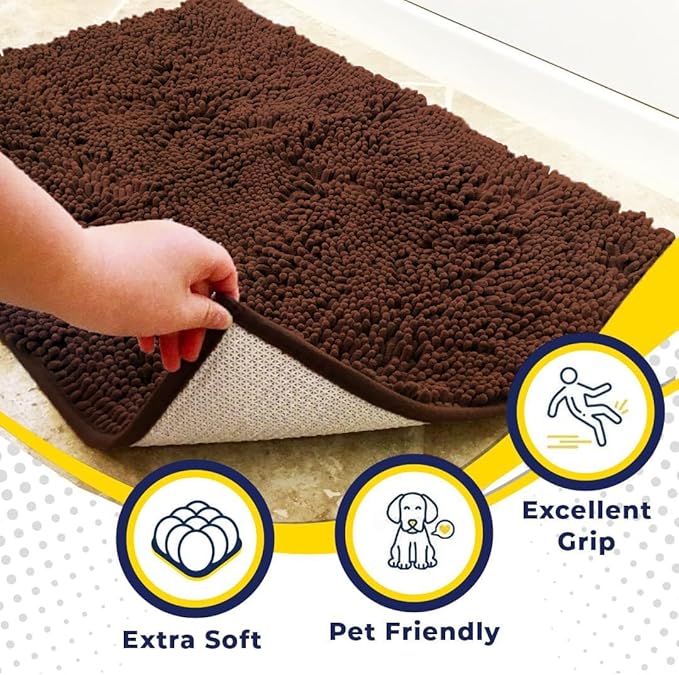 Muddy Mat® Original Dog Door Mat for Muddy Paws, Super Absorbent Microfiber, Non-Slip Washable Pet Rug, Quick Dry Chenille Entryway Carpet, Machine Washable Indoor Outdoor mat, Brown 24"x72"