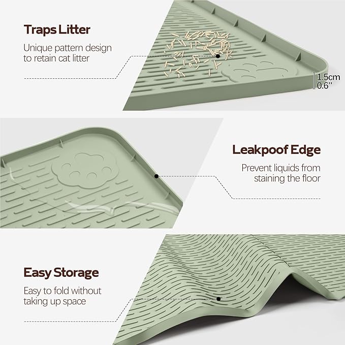 Cat Litter Mat, XXL Extra Large 50" x 35" Silicone Mat Litter Trapping Mat for Scatter Control, Soft on Kitty Paws, Easy to Clean (Green)