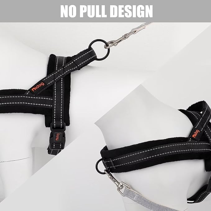 Didog Soft Flannel Padded Dog Vest Harness, No Pull/Quick Fit Reflective Dog Strap Harness, Easy for Training Walking (S:Chest 18-22", Black)