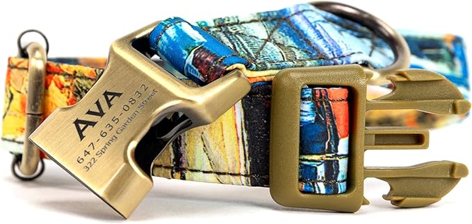 Personalized Dog Collar with Name and Phone Number Engraved,Adjustable Custom Puppy Collar,Organic Cotton Pet Collar for Small Medium Large Boy Girl Dogs