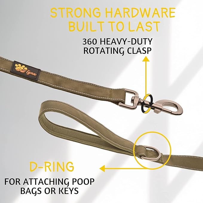 ADITYNA Tactical Bungee Dog Leash 6ft-7.5ft - Shock Absorbing Lead with 2 Padded Handles, Metal Clasp, Car Seatbelt - Heavy Duty No Pull for Medium, Large & XL Breeds