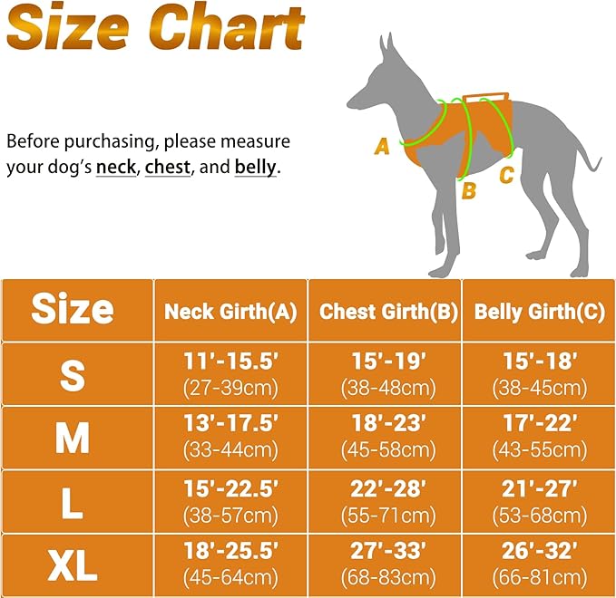 BELPRO Multi-Use Support Dog Harness, Escape Proof No Pull Reflective Adjustable Vest with Durable Handle, Dog Walking Harness for Big/Active Dogs (Orange, L)