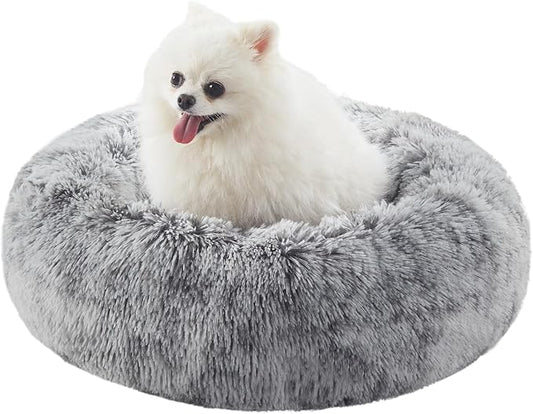 23 inches Donut Dog Bed for Small Dogs - Calming Washable Round Puppy Bed with Removable Cover, Fluffy Plush Pet Bed for Cats & Dogs, Fits up to 25 lbs Pets (Dark Grey,Small)