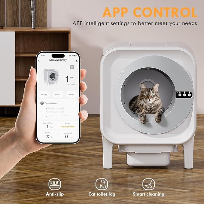 Automatic Cat Litter Box, Self Cleaning Litter Box with App Control, 75l Large Cat Litter Boxs for Multi-Cat Homes, Infrared & Weight Sensors, Odor Eliminator, Easy Cleaning, 20 Trash Bags, Silver