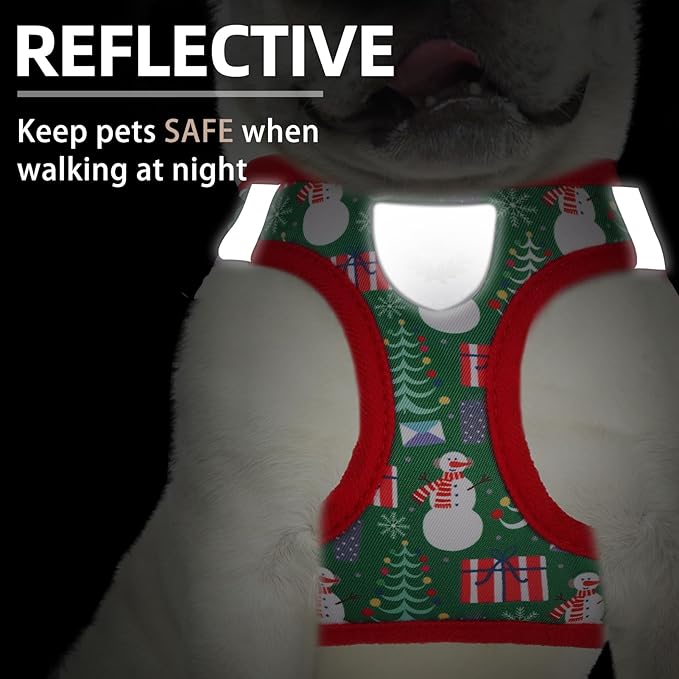 PUPTECK Adjustable Dog Harness Collar and Leash Set Step in No Pull Pet Harness for Small Medium Dogs Puppy and Cats Outdoor Walking Running, Christmas, L