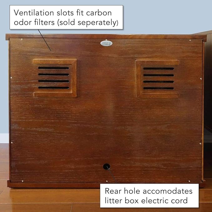 THE REFINED FELINE Cat Litter Box Enclosure Cabinet, Farmhouse, Mahogany Brown, Mid-Century Feet, XLarge, Hidden Litter Cat Furniture with Drawer