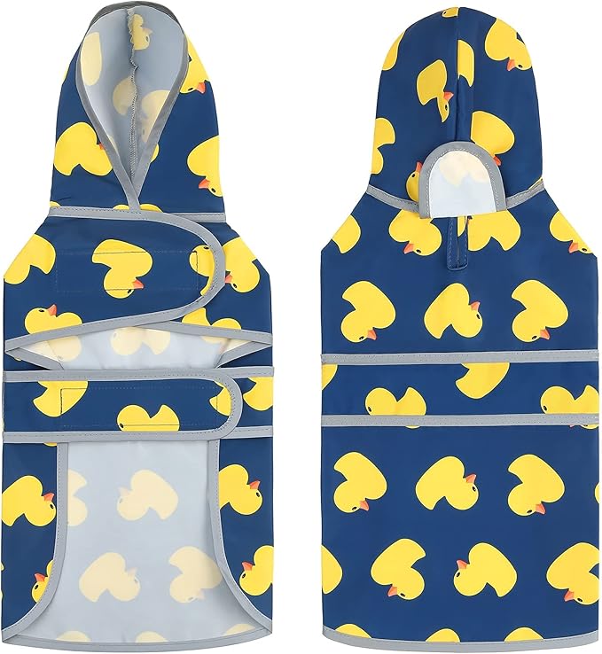 Dog Raincoats for Large Dogs Waterproof Hooded Rain Jacket with Reflective Strips Leash Hole & Poncho Adjustable Fit (Duck,XL)