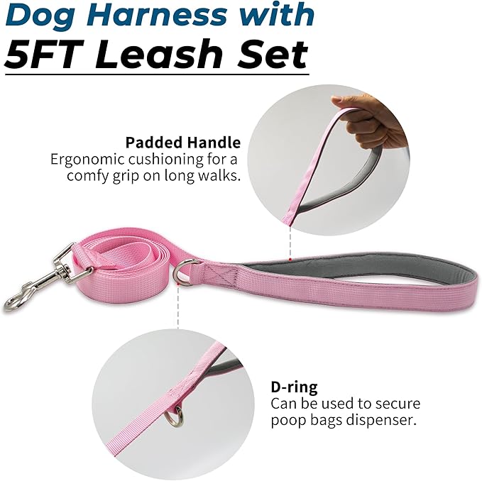 Escape Proof Dog Harness and Leash Set, Lightweight Dog Harness with Lift and Assist Handle, No Pull Reflective Pet Vest for Small Medium Dogs, Ideal for Puppy Walking and Training (Pink, S)