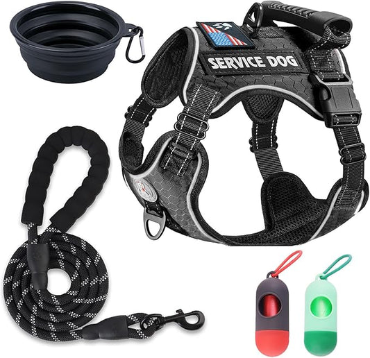 Cymiler Service Dog Vest,No-Pull Dog Harness and Leash Set,Adjustable Oxford Reflective Service Dog Vest Harness with Handle for Outdoor Walking Training,Easy Control for Small Medium Large Dogs