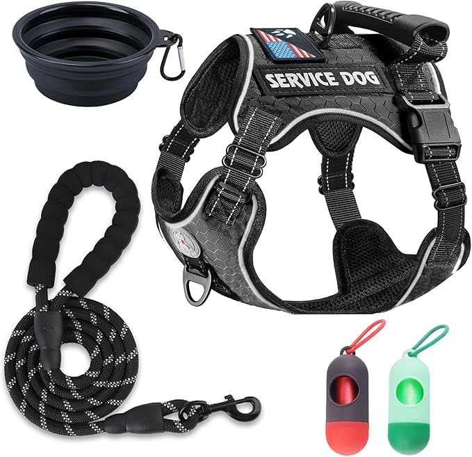 Cymiler Service Dog Vest,No-Pull Dog Harness and Leash Set,Adjustable Oxford Reflective Service Dog Vest Harness with Handle for Outdoor Walking Training,Easy Control for Small Medium Large Dogs