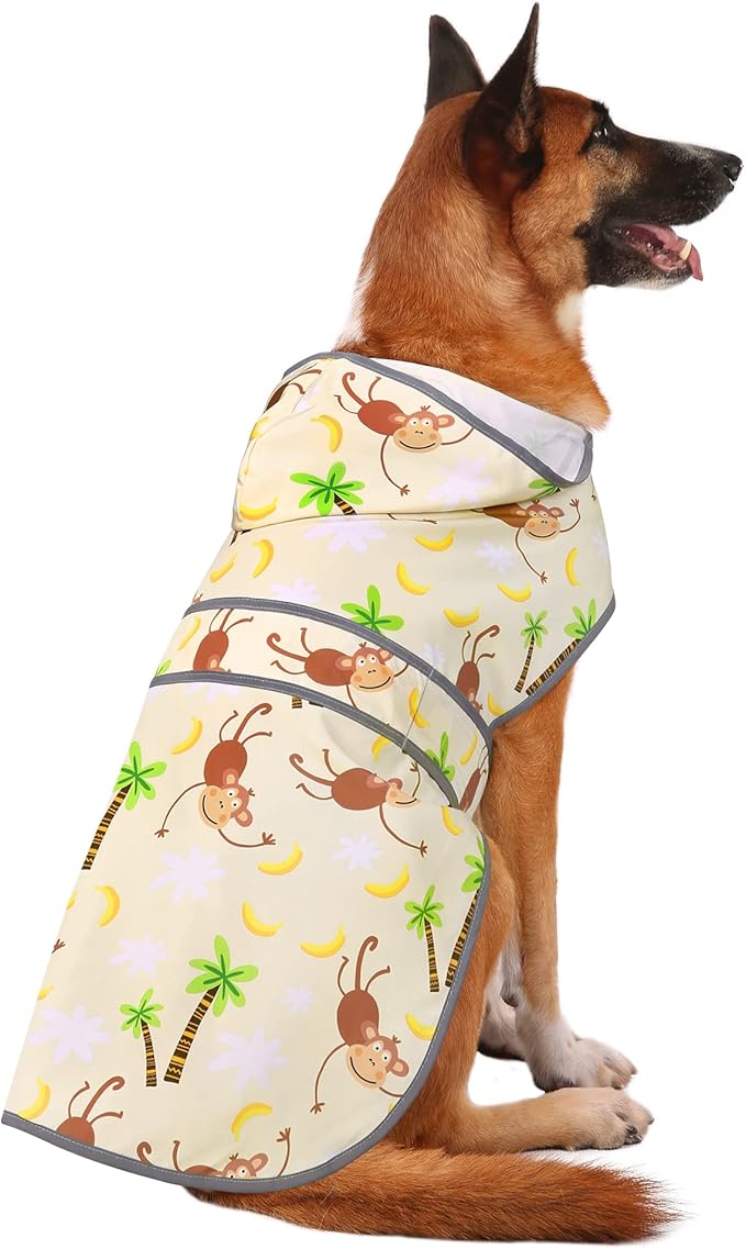 Dog Raincoats for Large Dogs Waterproof Hooded Rain Jacket with Reflective Strips Leash Hole & Poncho Adjustable Fit (Monkey,XL)