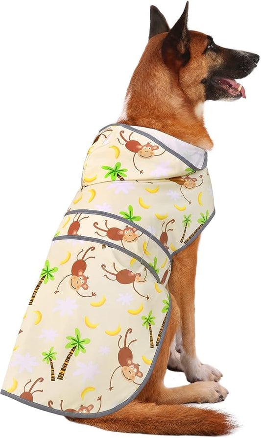 Dog Raincoats for Large Dogs Waterproof Hooded Rain Jacket with Reflective Strips Leash Hole & Poncho Adjustable Fit (Monkey,XL)