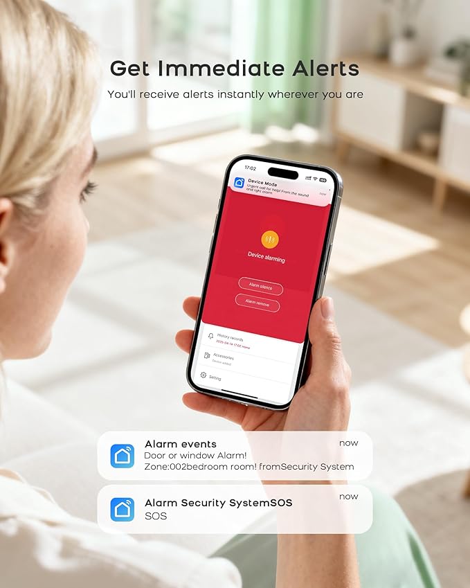 WiFi Door Alarm System, Wireless Alarm System 20 Piece Kit with Phone APP Alert Alarm Siren Door Window Sensor Motion Sensor Compatible with Alexa No Contract Ideal for Home, Garage, Apartment