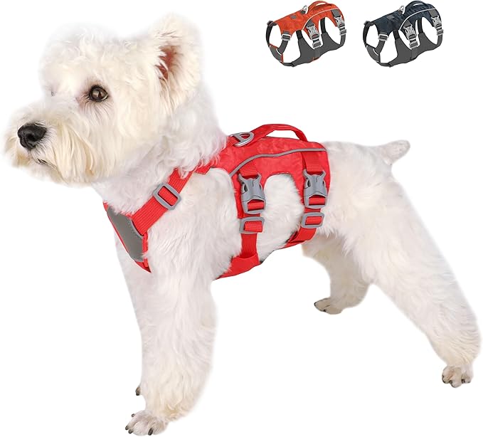 Escape Proof Dog Harness, Lightweight Full Body Pet Vest with Lift Handle and Leash Clip, Reflective Adjustable Small Dog Harness for Daily Walking(Red,Chest:14-22")