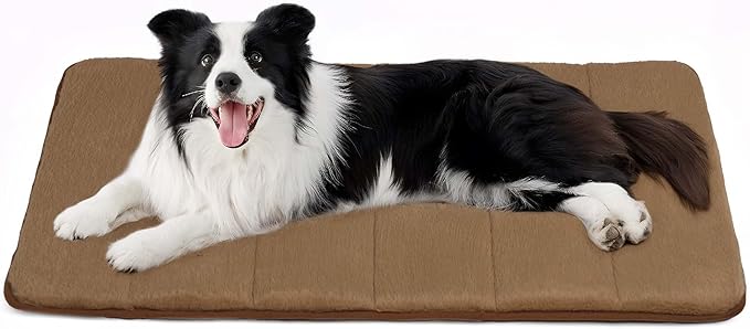 Dog Crate Pad for Large Dogs - 35x23 Orthopedic Dog Bed with Memory Foam, Washable Water-Resistant Soft Pet Mat with Non-Slip Bottom, Khaki