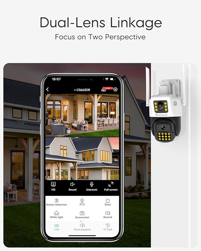 VSTARCAM 3MP+3MP Security Cameras Wireless Outdoor, 2K Dual Camera, 360° Pan & Tilt, Custom Alarm Sound, Full Color Night Vision, 2-Way Audio, 2.4GHz WiFi, PIR Motion Sensor,Real Time Notifications