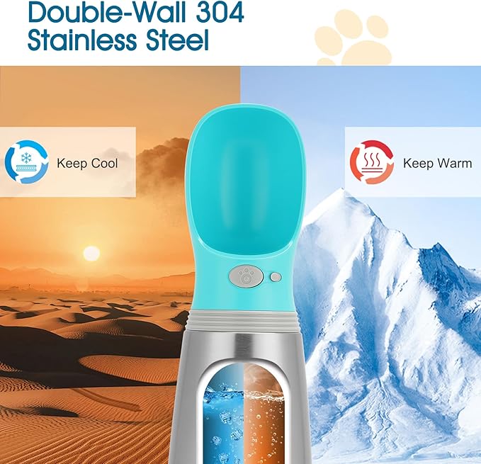 Portable Dog Water Bottle, 24 OZ, Stainless Steel Leak Proof Puppy Water Dispenser with Drinking Feeder for Pets Travel, Walking, Hiking and Outdoor Activities