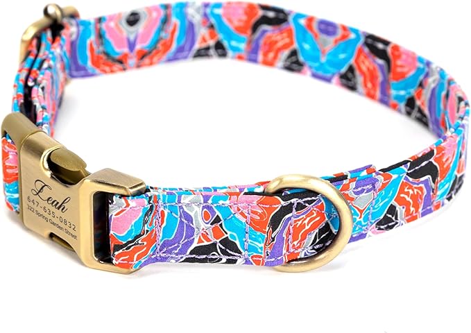 Personalized Dog Collar with Name and Phone Number Engraved,Adjustable Custom Puppy Collar,Organic Cotton Pet Collar for Small Medium Large Boy Girl Dogs