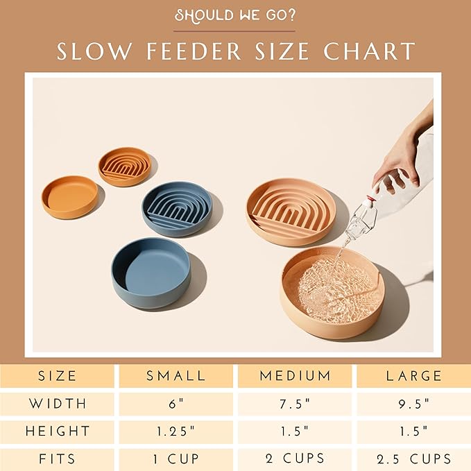 Should We Go? Slow Feeder for Dogs & Puppies, The Slowdown Bowl Silicone Slow Eating Modern Lick Mat Design, Reduces Gulping, Fits 2 Cups 7.5” Across x 1.5” Tall, Mealtime Challenge, Medium-Terracotta