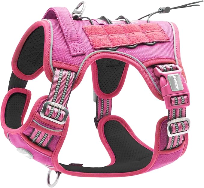 Auroth Tactical Dog Harness for Large Dogs No Pull Adjustable Pet Harness Reflective K9 Working Training Easy Control Pet Vest Military Service Dog Harnesses Rose Red XL