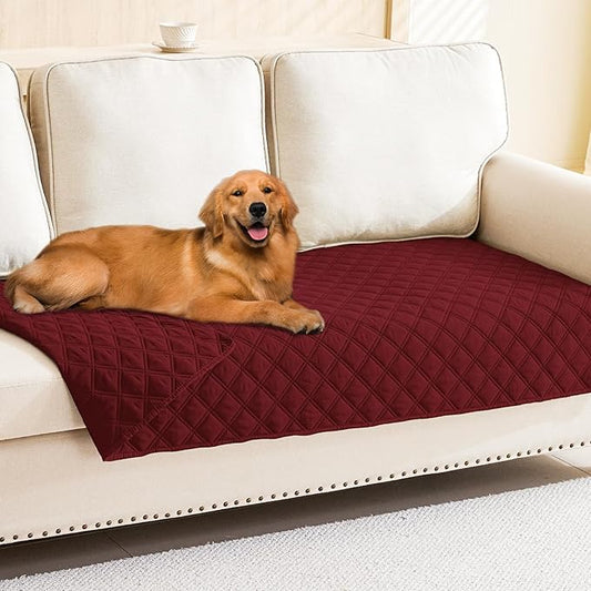 Smiry Waterproof Dog Bed Cover Pet Blanket, Soft Washable Dog Blanket for Furniture Bed Couch Sofa Reversible, Checkered (30"x70", Wine Red/Wine Red)