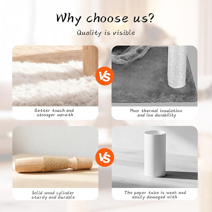 Modern Cat Tree Tower for Indoor Cats, Natural Solid Wooden Branch with Sisal Scratching Post, Log Style Rome Cat Furniture with Perches Platform & Toy Ball