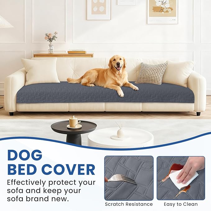 Waterproof Dog Blanket, Non-Slip Soft Pet Bed Cover, Couch Cover for Dogs Washable, Protects Sofa, Furniture, Crate, Car, Tear Resistant Leakproof Pet Blanket (82x82 Inch, Dark Grey)