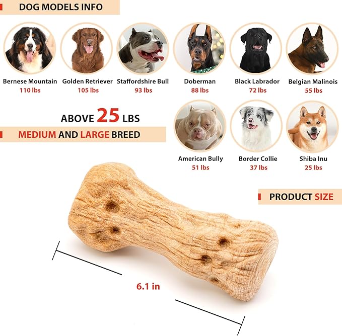 Willjoy Dog Chew Toys for Aggressive Chewers, Tough Dog Toys for Aggressive Chewers, Pine Wood and Nylon Indestructible Dog Toy, Bacon Flavor Large Dog Toys to Keep Them Busy