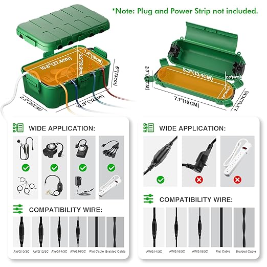 RESTMO 5-Piece Outdoor Waterproof Electrical Box Set – 12.5" x 8.5" x 5" Large & 7.1" x 2.3" x 2.3" Small, Weatherproof Boxes for Power Strip, Outlet, Plug, Socket, Timer, Holiday Light, Green