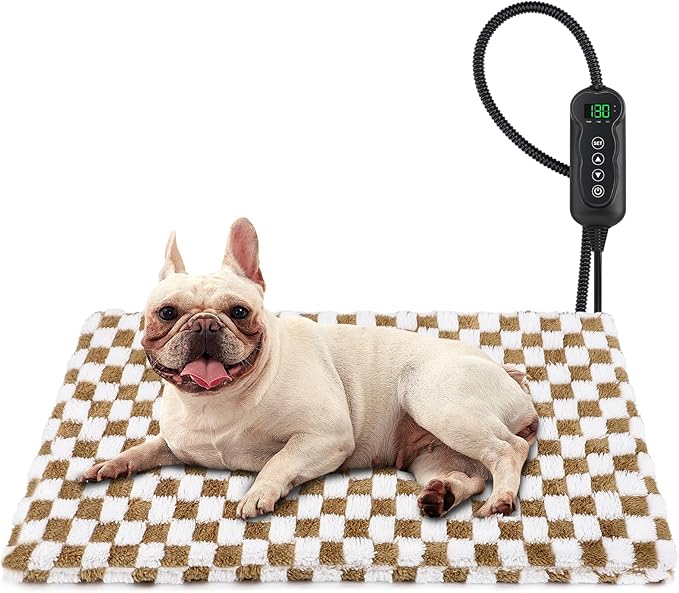 MIXJOY Heated Dog Bed, 11 Adjustable Temperature Dog Heating Pad Indoor with Timer, Pet Heated Mat for Dogs Cats, Electric Cat Heating Pad with Washable Cover, Heated Pet bed-28''x20'', Medium