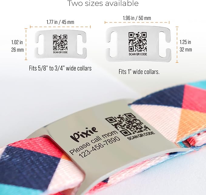 Scannable QR Code Pet ID – Silent Slide-On Custom Name Plate for Collars and Harnesses, Personalized Lost & Found Info