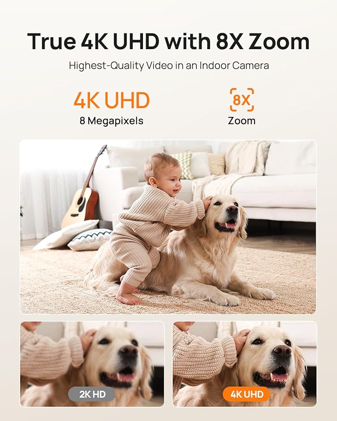 Anona 4K UHD Indoor Camera, Pet/Dog/Baby Security Camera with Phone App, 360°Pan-Tilt, 2.4G/5G Dual-Band Wi-Fi 6, Auto-Tracking, Person/Pet/Baby Crying Detection, Privacy Mode, Two-Way Audio, 4 Pack