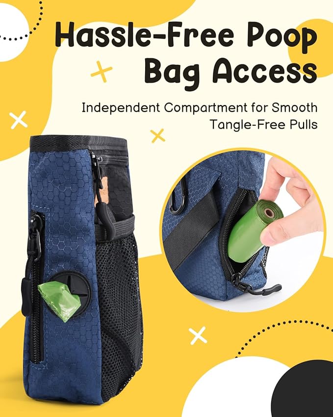 Dog Treat Pouches for Pet Training with Silicone Liner and Magnetic Closure, 2-Cup Treat Bag with Built-in Poop Dispenser, Waist Belt Clip, 3-Way Wear for Puppy & Pet Training and Daily Walks